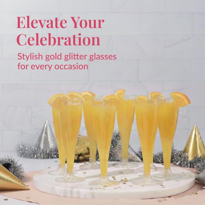 Prestee 100 Gold Plastic Champagne Flutes - 4.5 oz Disposable Champagne Glasses for Toasting at Weddings, Mimosas, Cocktails, Great Gatsby Party Decorations, and Events - Image 2